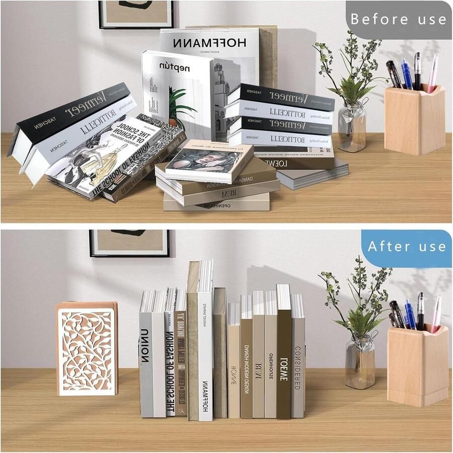 Boekensteun van Metaal voor Bureau Thuis Kantoor School Boekenwinkel 1 Paar (Wit) (Witte wijnstok)