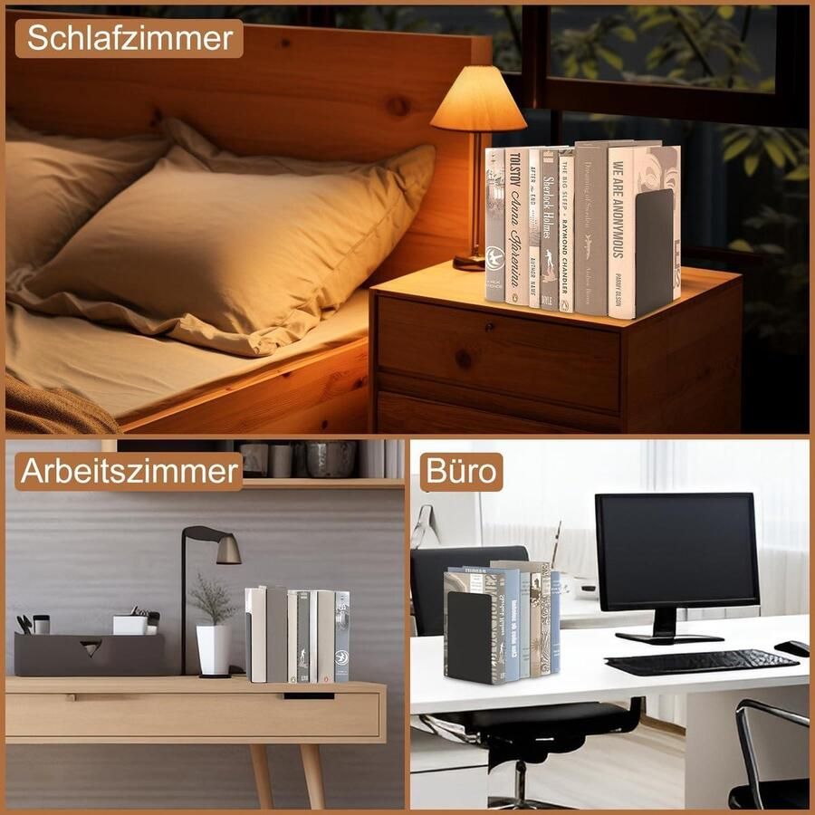 Boekensteun van metaal zwart 6 stuks 21 x 135 x 9 cm boekenstandaard voor kantoor school thuis bibliotheek boeksteun