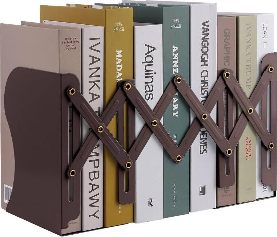 Boekensteun verstelbare boekensteunen metalen boekensteunen uitbreidbare boekenhouder boekensteun voor plank bruine boekensteunen metaal voor bureau uitschuifbaar tot 46 5 cm (1 stuk)