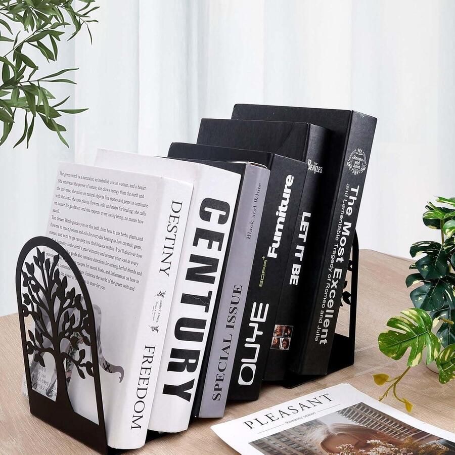 Boekensteun zwart 3 paar metaal boekenhouder rek L-vorm boekenstandaard boekenstopper voor boekenkast kantoor bibliotheek 17 x 12 x 9 cm met 100 . boeksteun