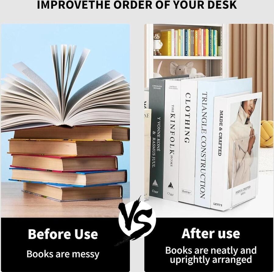 Boekensteunen acryl transparant set van 6 stuks voor school thuis kantoor bibliotheek slaapkamer