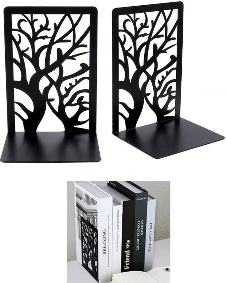 Boekensteunen duurzaam decoratieve metalen boekensteunhouders voor planken antislip boekenstoppers voor thuis kantoor bibliotheek school boekensteun metaal 2 paar zwart