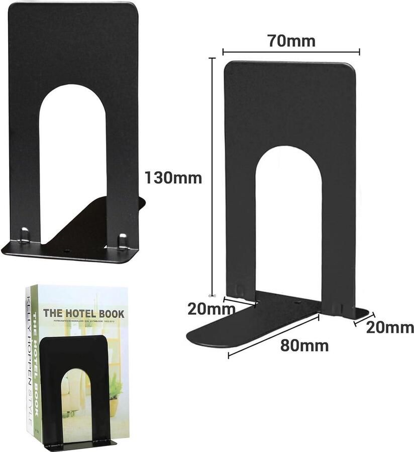 Boekensteunen metaal leesstandaard 6 paar boekenstandaard boekenhouder zwart voor kinderen kantoor school thuis bibliotheek 12 stuks (70 x 100 x 130 mm)