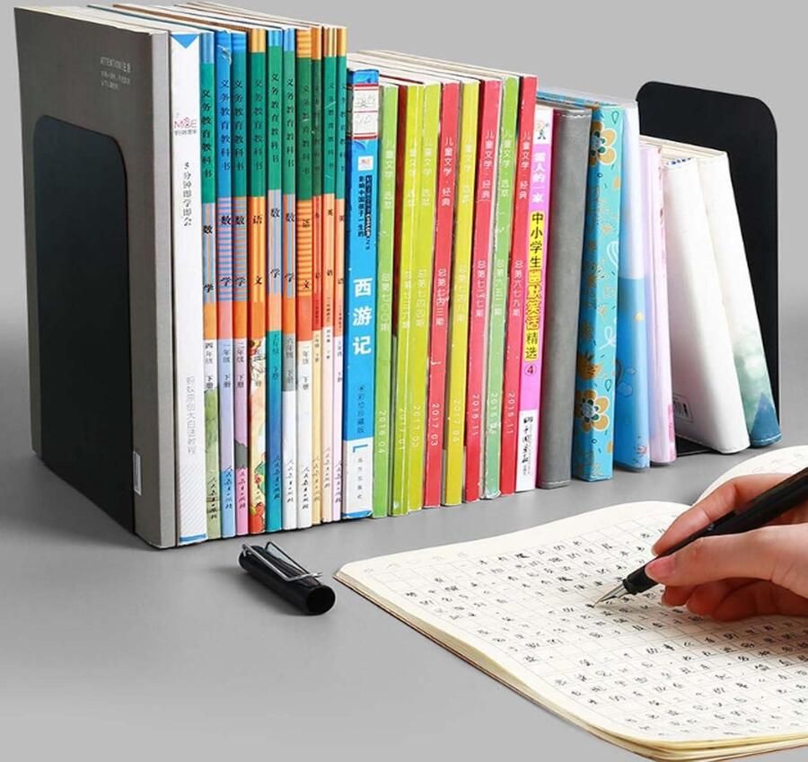 Boekensteunen metaal zwart 4 stuks antislip kantoor school thuis bibliotheek HTML content Boekaccessoires boekensteun - Foto 2