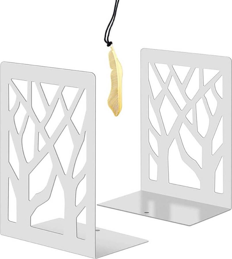 Boekensteunen Metalen Boekensteun Boekenhouder Plank Bladwijzers inbegrepen Boekensteunen Boekenhouder CD DVD Maphouder voor Bureau Thuiskantoor Kinderen 1 Paar Witte Boom Ontwerp