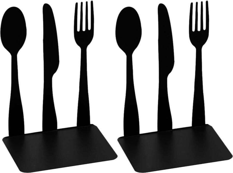 Boekensteunen Pack van 2 Boekensteunen Metalen Boekensteunen Zwarte Boekenhouder Bestek Creatieve Decoratieve Boekenhouder Plankboekensteunen voor Keuken School Thuis Bibliotheek