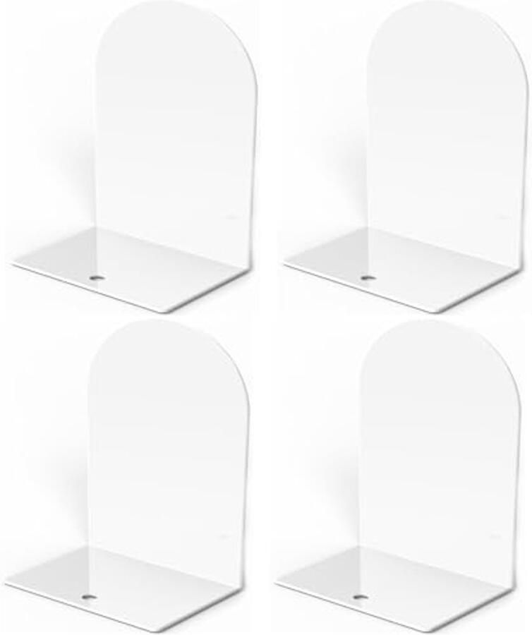 Boekensteunen Set van 4 Witte Antislip Metalen Boekuiteinden voor Bibliotheek en Bureau