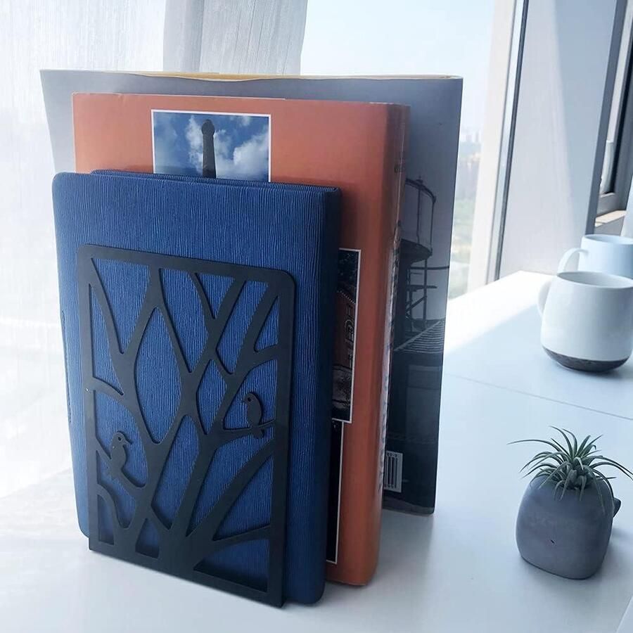 Boekensteunen van Metaal voor Bureau Thuis Kantoor Kinderen Boekenhouder cd dvd maphouder Set van 3 paar Zwart boeksteun - Foto 3