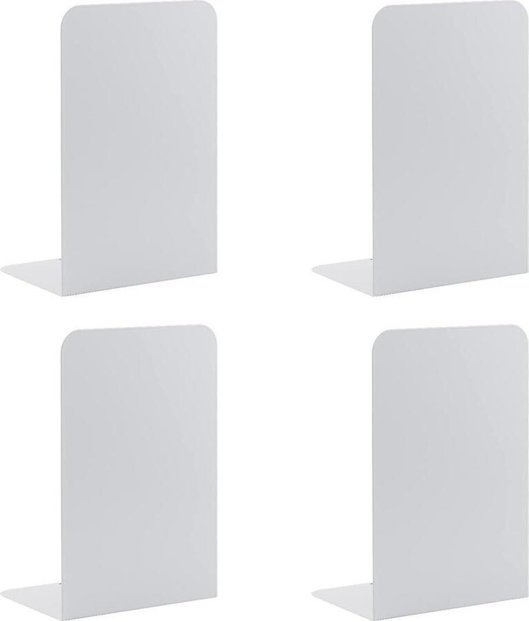 Boekensteunen van metaal L 102 x 203 x 135 mm 2 paar CD boekenstandaard kinderen boekenkast voor school thuis kantoor bibliotheek decoratief (wit) book ends