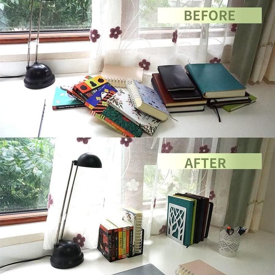 Boekensteunen van Metaal voor Bureau Thuis Kantoor Kinderen Boekenhouder cd dvd maphouder Set van 3 paar Zwart boeksteun - Foto 1