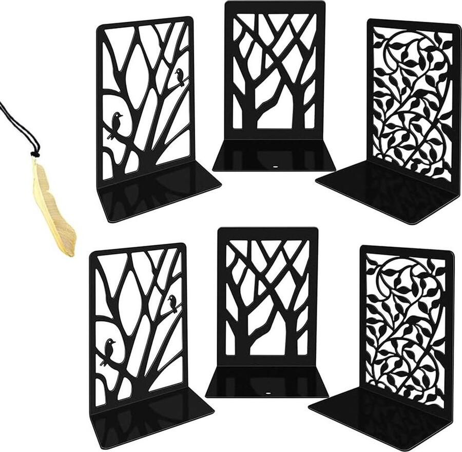 Boekensteunen van Metaal voor Bureau Thuis Kantoor Kinderen 3 paar Zwart book ends