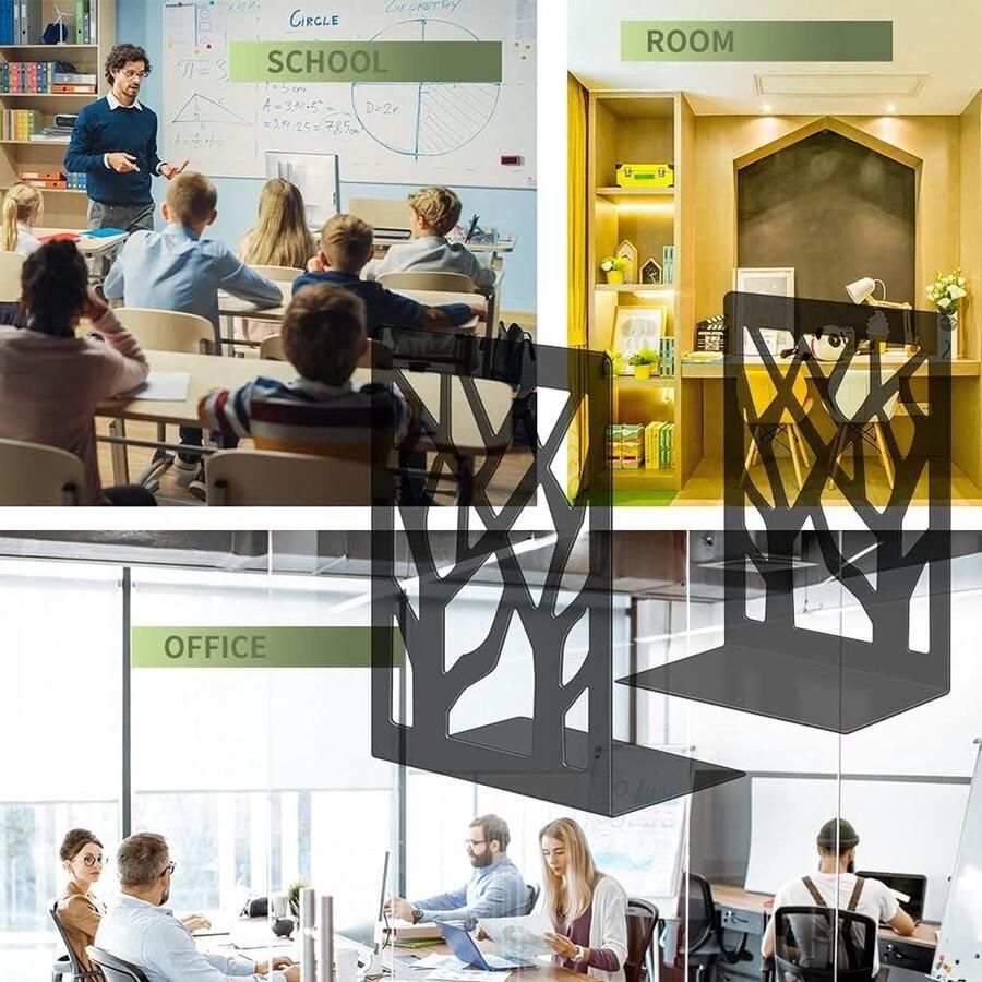 Boekensteunen van Metaal voor Bureau Thuis Kantoor Kinderen Boekenhouder cd dvd maphouder Set van 3 paar Zwart boeksteun
