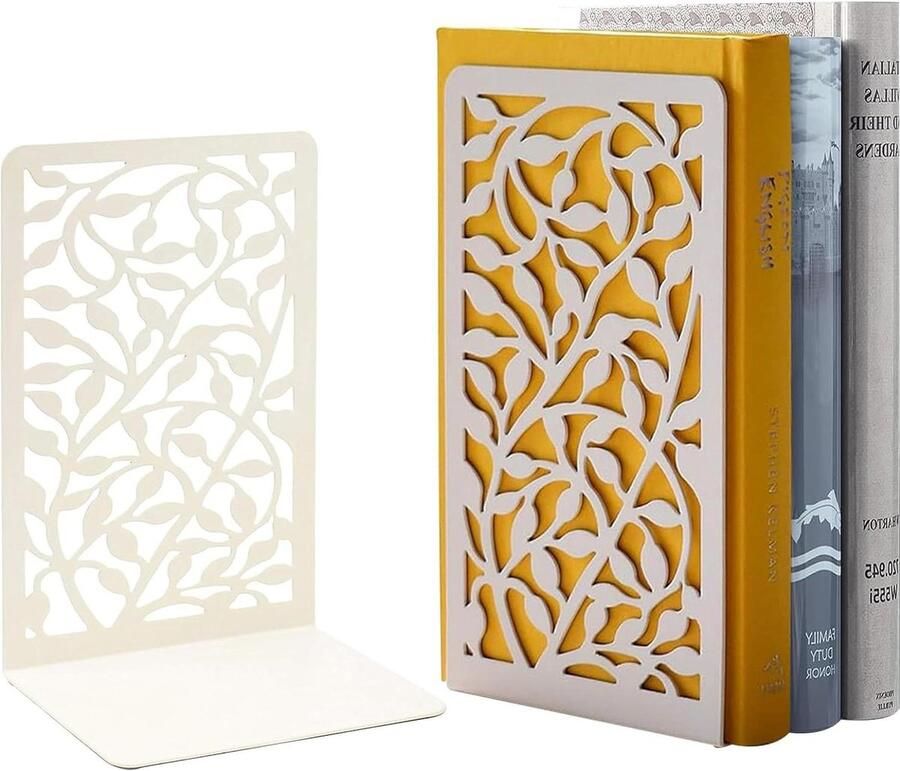 Boekensteunen van Metaal voor Bureau Thuis Kantoor School Boekenwinkel 1 Paar (Wit) (Witte wijnstok) book ends