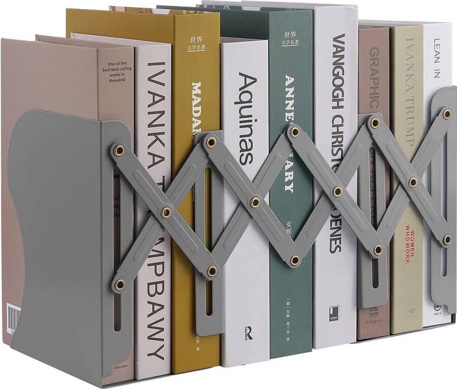 Boekensteunen Verstelbaar Uitbreidbaar Metaal Kinderboekenstandaard Tijdschriftenmap Antislipboekenhouder voor keuken kantoor school bibliotheek (grijs)