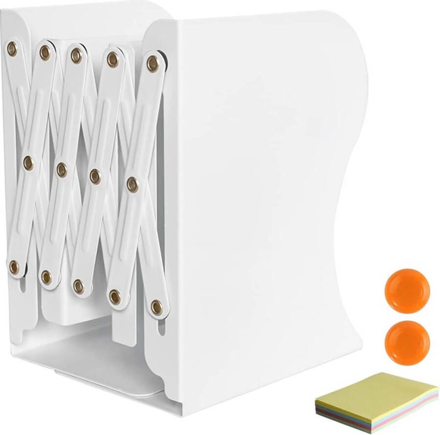 Boekensteunen Verstelbare boekensteunen Metalen boekensteunen Uitbreidbare boekenhouder Boeksteun voor plank Witte metalen boekensteunen voor bureau Uitbreidbaar tot 49 8 cm (Verpakking van 1)