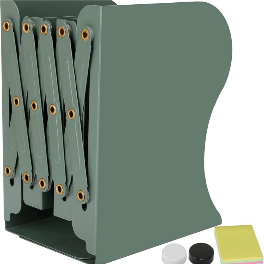 Boekensteunen Verstelbare boekensteunen Metalen boekensteunen Uitbreidbare boekenhouder Boeksteun voor plank Groene metalen boekensteunen voor bureau Uitbreidbaar tot 49 8 cm (Verpakking van 1)