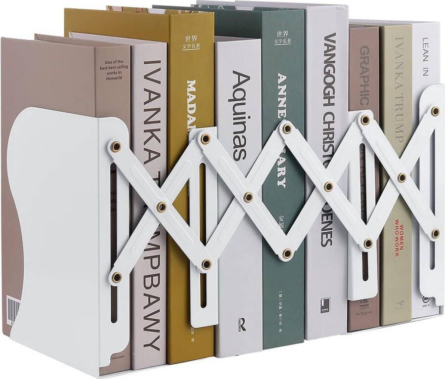 Boekensteunen Verstelbare uitbreidbare metalen boekenstandaard voor kinderen Tijdschriftmap Antislip boekenhouder voor keuken Kantoor School Bibliotheek (wit)