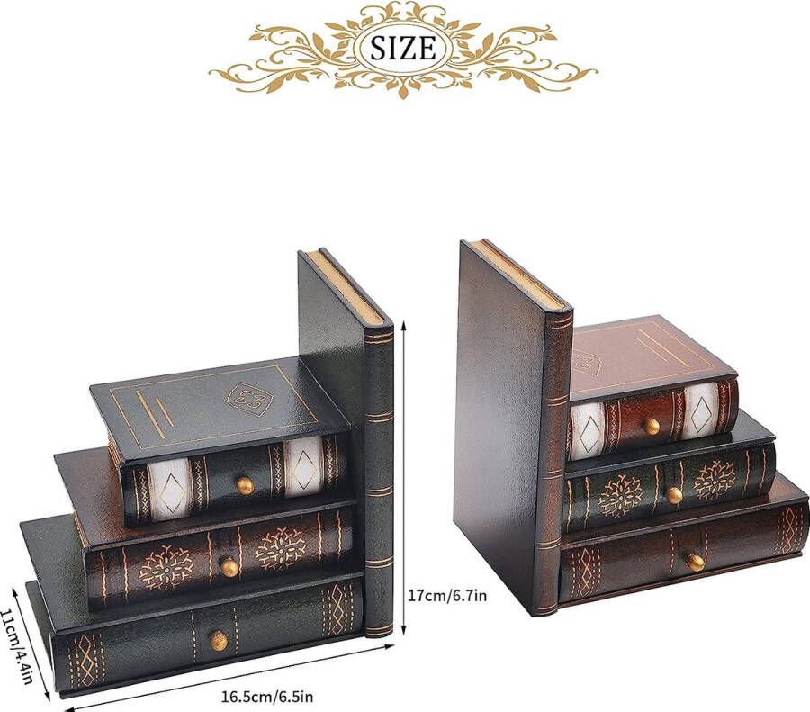 Boekensteunen Vintage Decoratieve Boek Organizer Houten Valse Boekenplank Netjes Boekensteunen voor Kantoor bibliotheek of Studie (311)