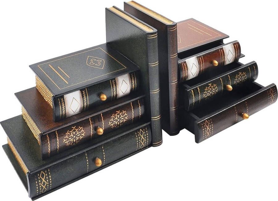 Boekensteunen vintage decoratieve boekenorganizer van hout valse boekenplank nette boekensteunen voor kantoor bibliotheek of werkkamer (311)