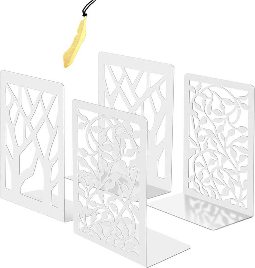 Boeksteunen van metaal boekensteun boekenlegger design cd dvd maphouder voor bureau thuis kantoor kinderen 2 paar wit