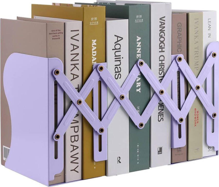 Boeksteunen verstelbaar uitbreidbaar metaal boekenstandaard tijdschriftenmap antislip voor keuken kantoor school bibliotheek (violet)