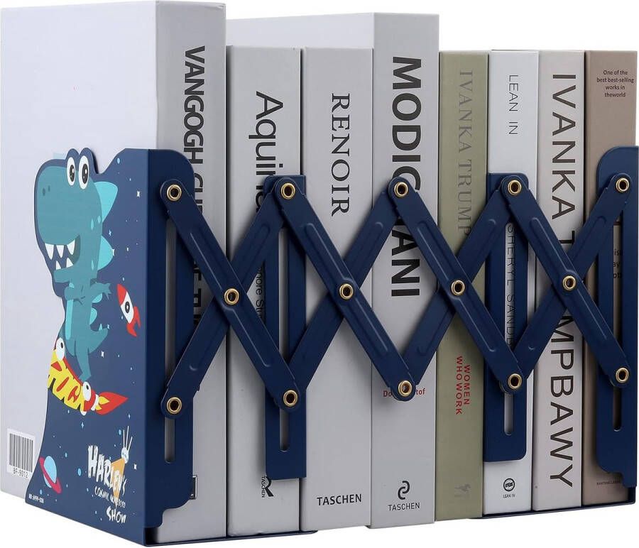 Boeksteunen verstelbaar uitbreidbaar metaal voor kinderen dinosaurus boekenstandaard tijdschriftenmap antislip voor keuken kantoor school bibliotheek blauw