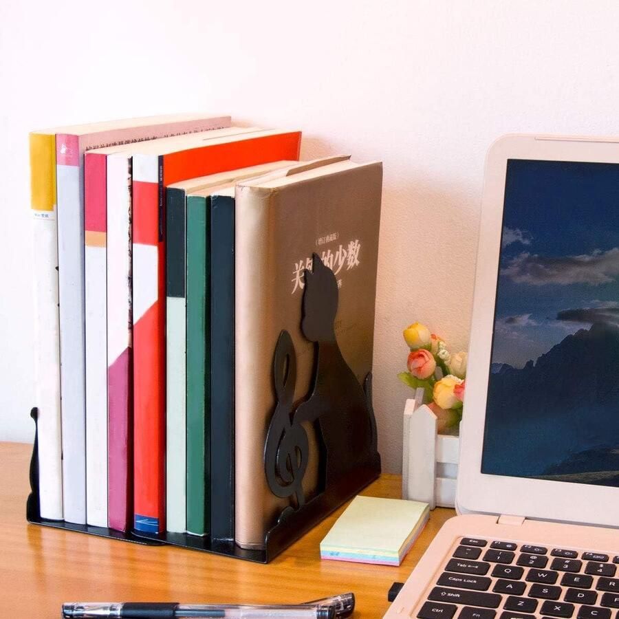 Boekuiteinden Heavy Duty metalen boekensteunen Kat Muzieknoot Ontwerp Antislip en Duurzaam Boeken Organizer voor slaapkamer Bibliotheek Office boeksteun