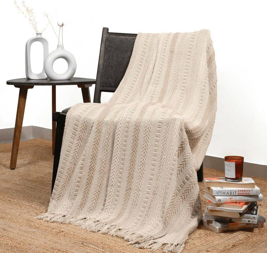 Boerderij gooi deken boho woonkamer decor bruine katoenen streep gezellige beddekens met franje zacht en luxe voor bank stoel en dagelijks gebruik 50 x 60 inch