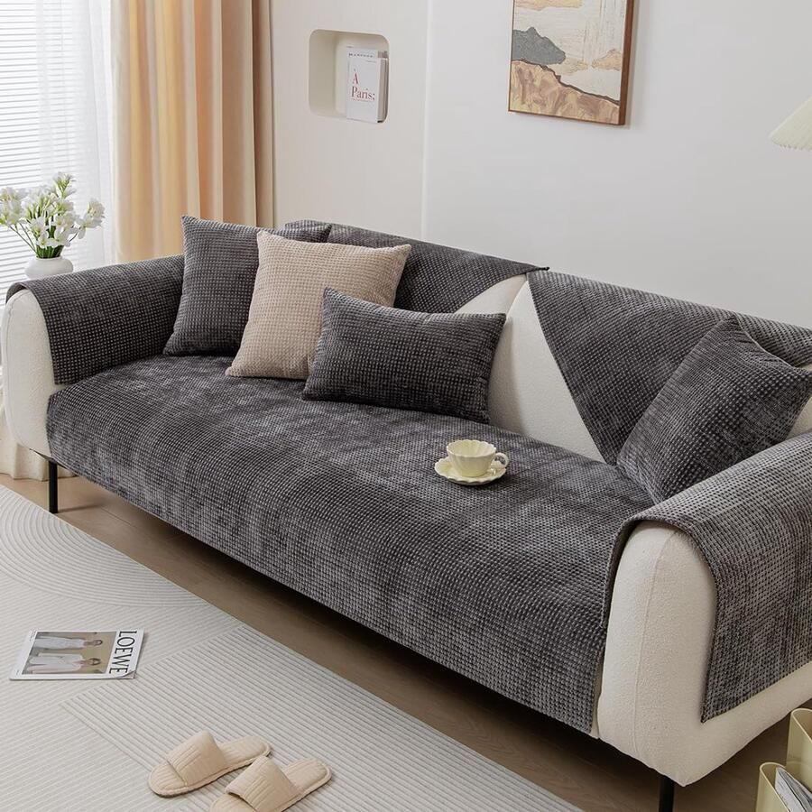 Boerderij Plaid Chenille Bank Seat Cover-70 * 150cm-Super Zachte pluche sectionele bankhoezen Anti-Slip stevige Sofa Slipcover voor honden huisdieren Meubelbeschermer