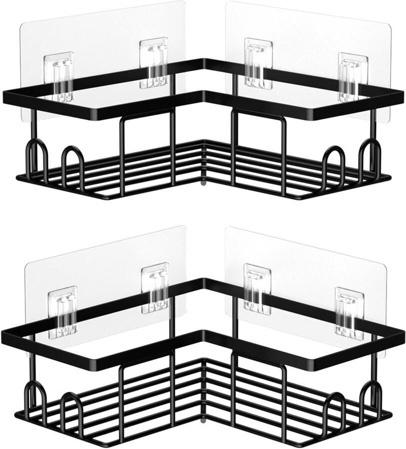 Boervrije Doucheplank Set van 2 Stuks Zwarte Badkamerplank voor Shampoo en Bodycare