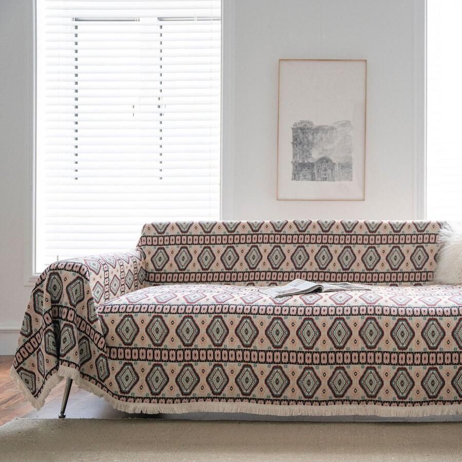 Boheemse bankhoes luxe jacquard huisdier bankhoes katoen-polyester bloemen jacquard bankhoes woonkamer geometrische bankhoes geweven bankhoes retro combinatie bankhoes (180x180cm)