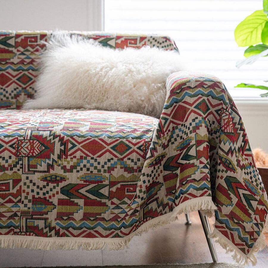 Boheemse bankhoes luxe jacquard huisdier bankhoes katoen-polyester bloemen jacquard bankhoes woonkamer geometrische bankhoes geweven bankhoes retro combinatie bankhoes (180x230cm)