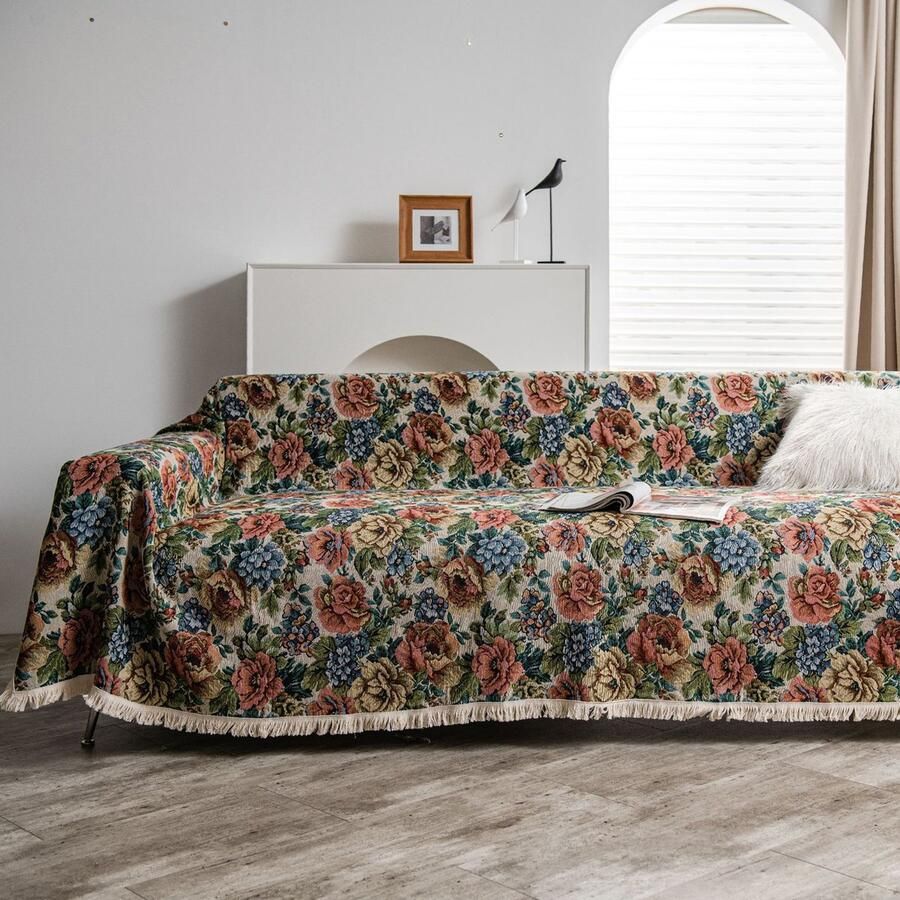 Boheemse bankhoes luxe jacquard huisdier bankhoes katoen-polyester bloemen jacquard bankhoes woonkamer geometrische bankhoes geweven bankhoes retro combinatie bankhoes (130x180cm)