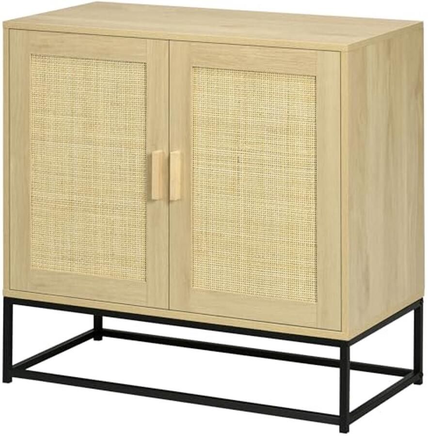 Boheemse design keukendressoir met rieten kast Verstelbare plank en slimme opbergruimte 80 x 40 x 80 cm natuurlijk