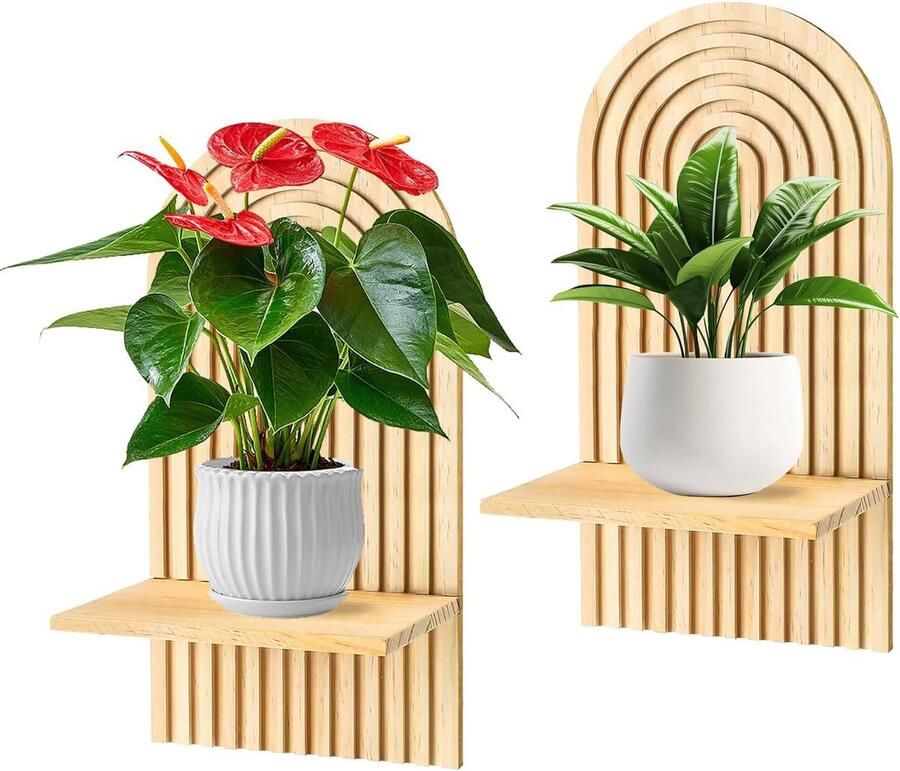 Boheemse Houten Wandplank Decoratieve Hangplank voor Elke Ruimte 1 stuk Houtkleur Hout