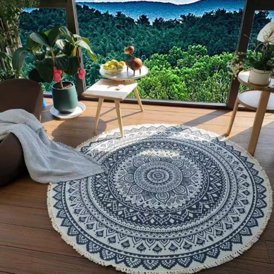 Boheemse ronde katoenen vloerkleden met kwastjes voor woonkamer mandala-tapijt wasbare tapijten anti-tapijt onderlaag patroon vloermatten voor sofa schommelstoel 90cm