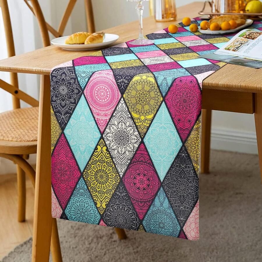 Boheemse Tafelloper Uniek Ontwerp 1 stuk Kleurvol 183 x 33 cm