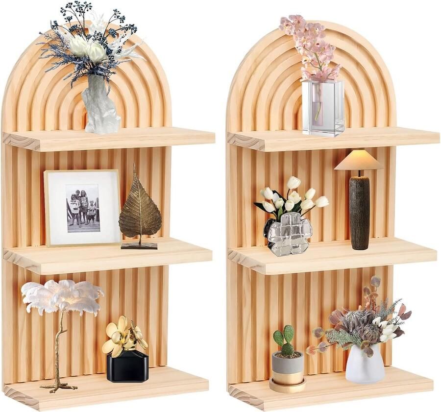 Boheemse wandrek decoratief en functioneel 1 stuk wit en natuur massief hout