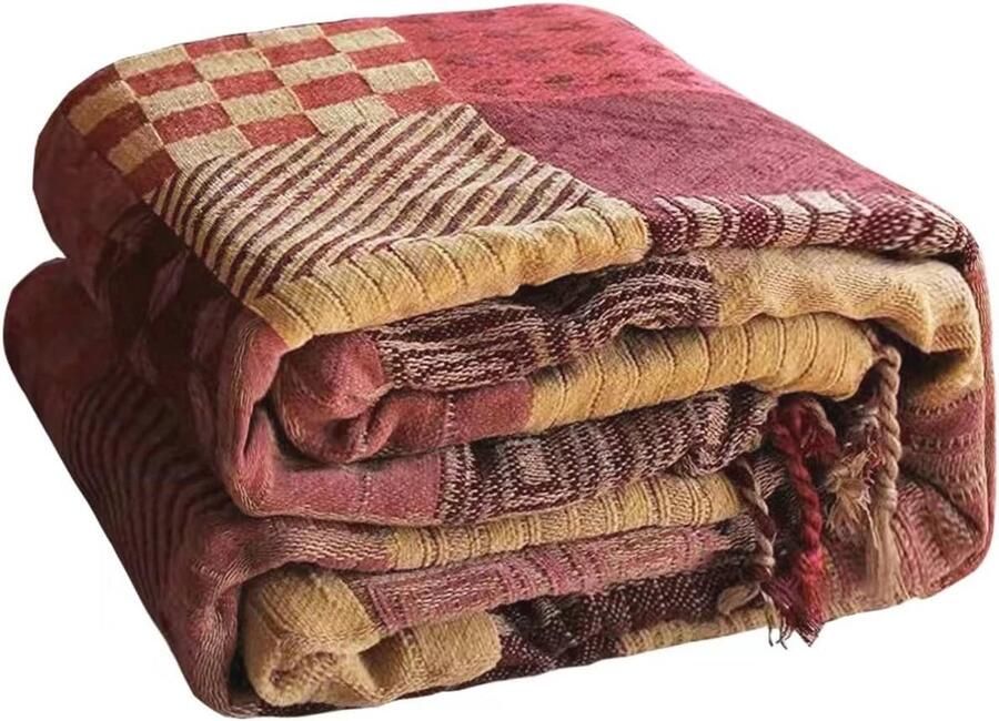 Bohemian grote patchwork slaapbank plaid met kwastjes 100% chenille multifunctionele dekens voor elke gelegenheid