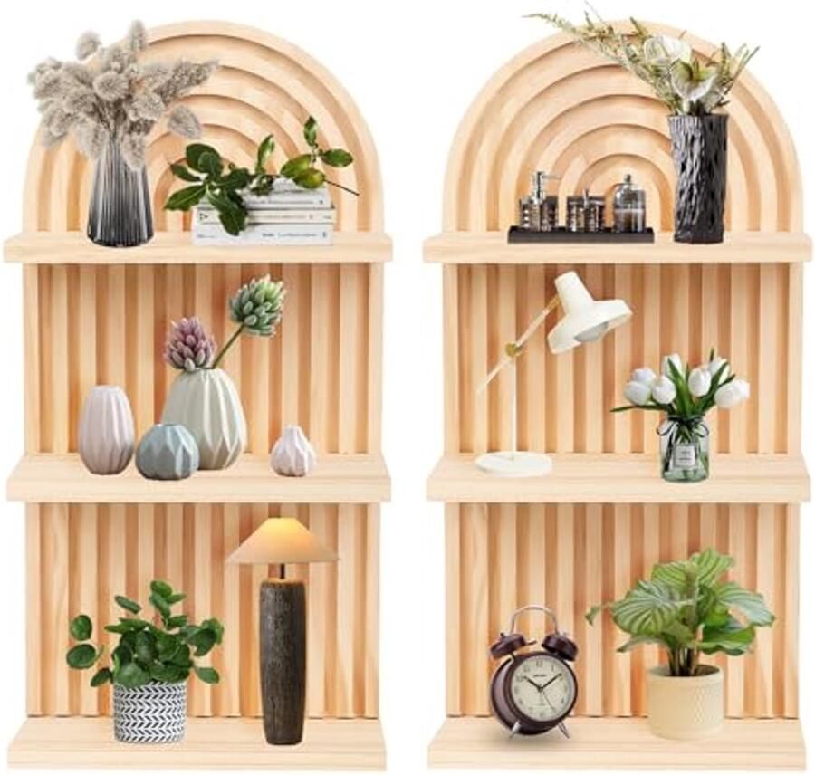 Bohemian Houten Wandplanken Set van 2 Zwevende Planken voor Huishoudelijke Decoratie