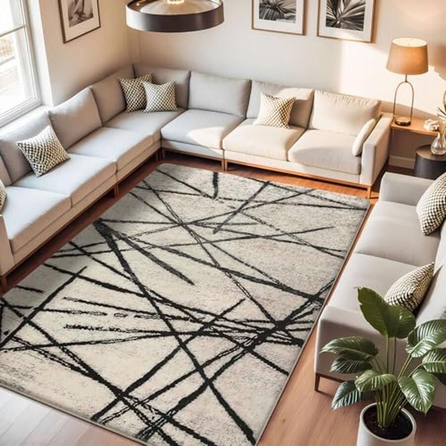 Bohemian Modern Behang Tapijt Beige Abstract Geometrisch 160 x 200 cm