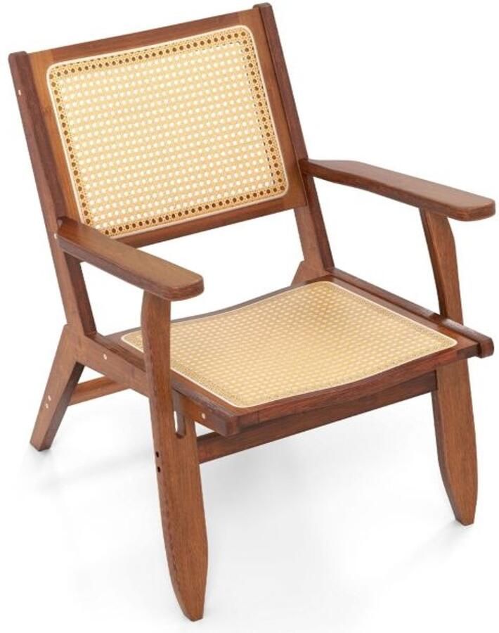 Bohemian Rotan Fauteuil met Bamboe Frame Mid-Century Moderne Leunstoel in Notenbruin