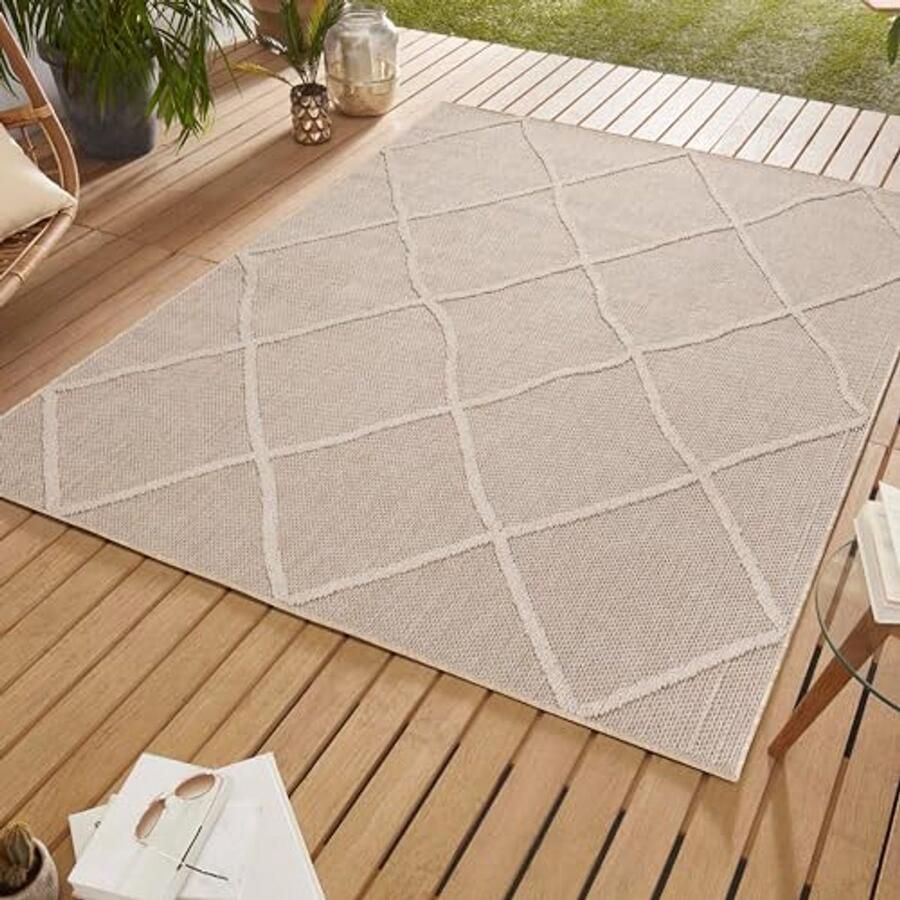 Bohemian Stijl Buiten Tapijt 80 x 150 cm Beige Vloerkleed voor Keuken Balkon Tuin en Picknick