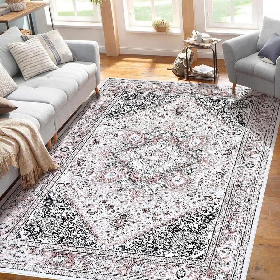 Bohemian vintage vloerkleed machinewasbaar en antislip 1 stuk roze 120 x 170 cm