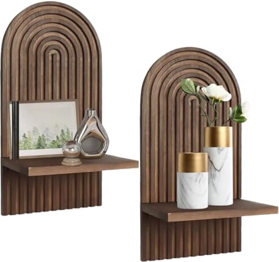 Bohemian Wandplanken 2 Stuks Dubbele Ellipsvormige Houten Wandplanken voor Sfeer in Huis