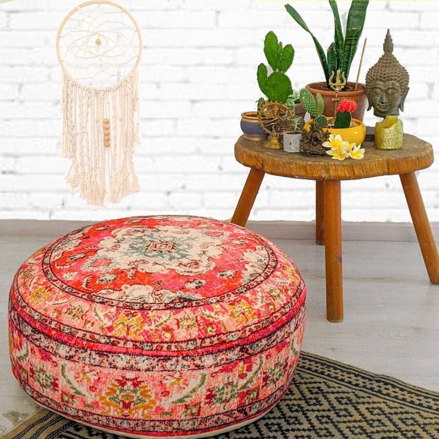 Bohemian Yoga Decor Vloerkussenhoes 60x20 cm Ronde meditatiekussenhoes Bedrukte katoenen kruk