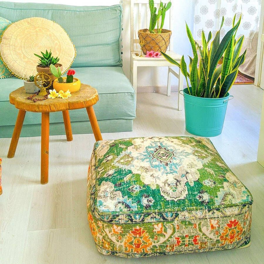 Bohemian Yoga decoratieve vloerkussenhoes 60 x 20 cm vierkante meditatiekussenhoes bedrukte katoenen kruk