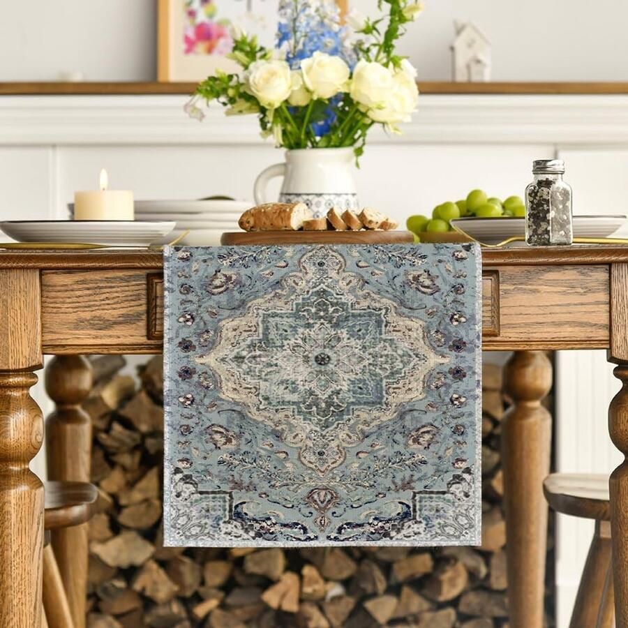 Bohemien-stijl Tafelloper Grijs Polyester 40 x 180 cm