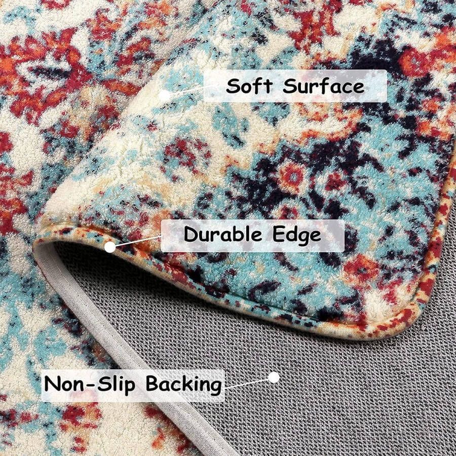 Boho Bloemen Medaillon Slaapkamertapijt 90 x 150 cm Oosters Distressed Zacht Antislip Wasbaar Laagpolig Tapijt voor Eetkamer Keuken Woonkamer Entree