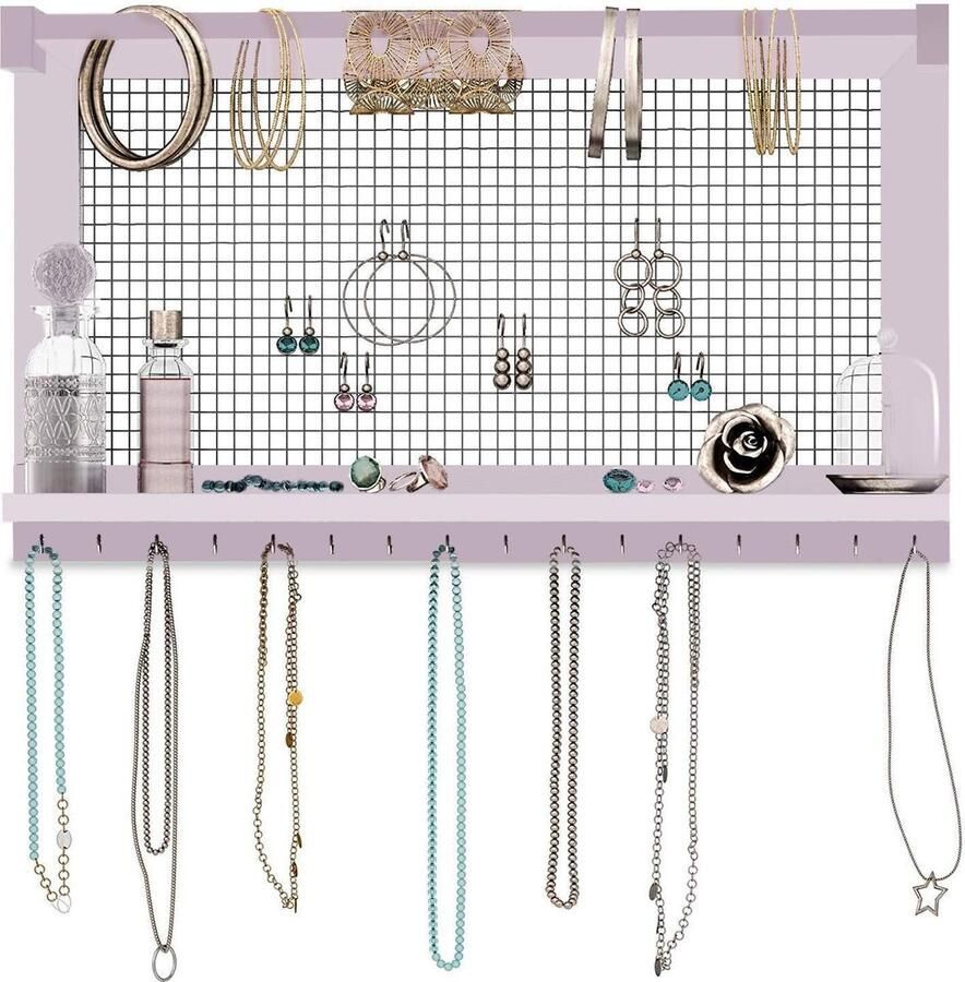 Boho-Chic Organizer voor sieraden wandrek met afneembare armbandstang met 16 haken perfecte opslag voor oorringen halskettingen en armbanden sieradendisplay - Foto 2